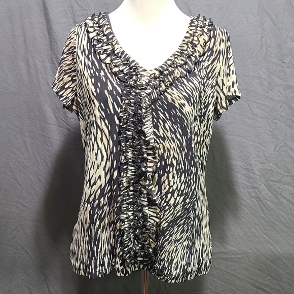 212 Collection Abstract Print Ruffled Top - Picture 1 of 7